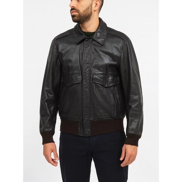 Vintage Berman's Brown Leather Bomber Jacket Men's M 40 Zip Out Lining - Picture 1 of 10